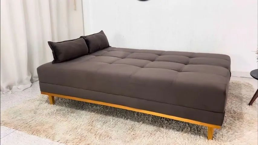 Sofá Cama Aurora Marrom Veludo - Espuma D28 com Molas e 2 Almofadas - Foto 2