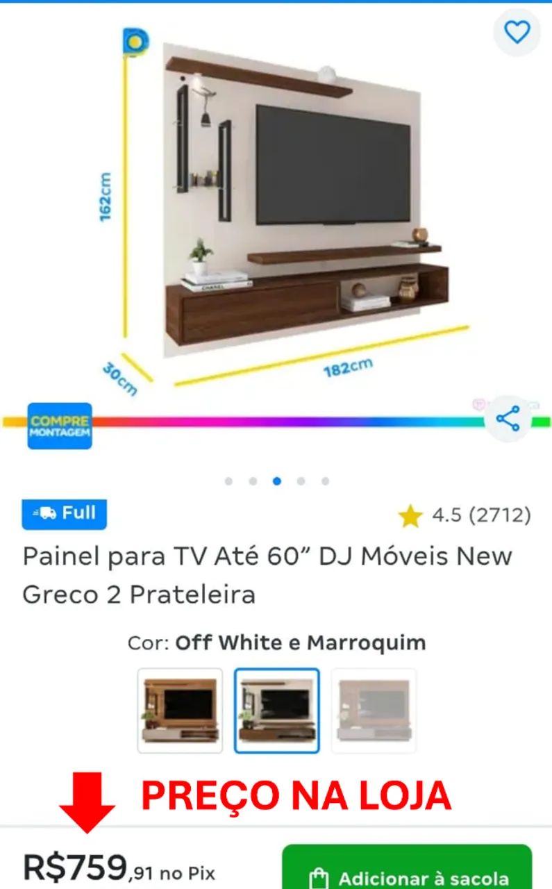 Rack/Painel para TV Suspenso - Até 60" - Foto 5