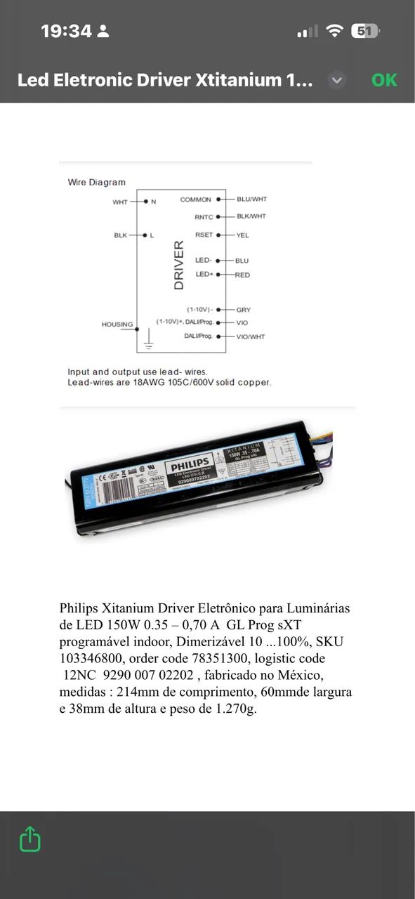 Driver LED Philips Xitanium 150W - Programável e Dimerizável - Foto 4