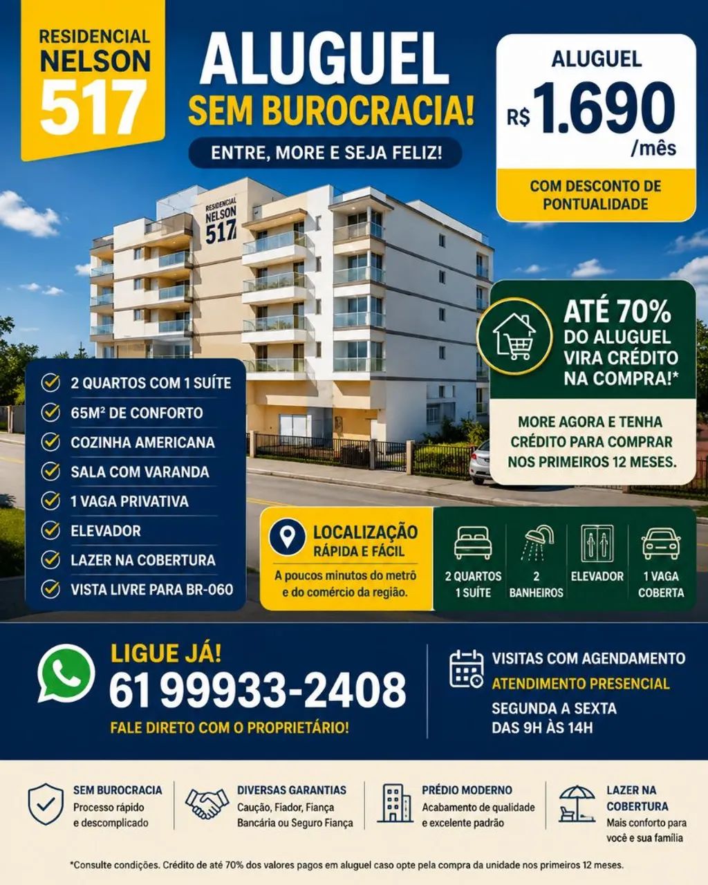 APTO 2 QUARTOS C/ SUÍTE 65m² + VAGA | QS 517 SAMAMBAIA