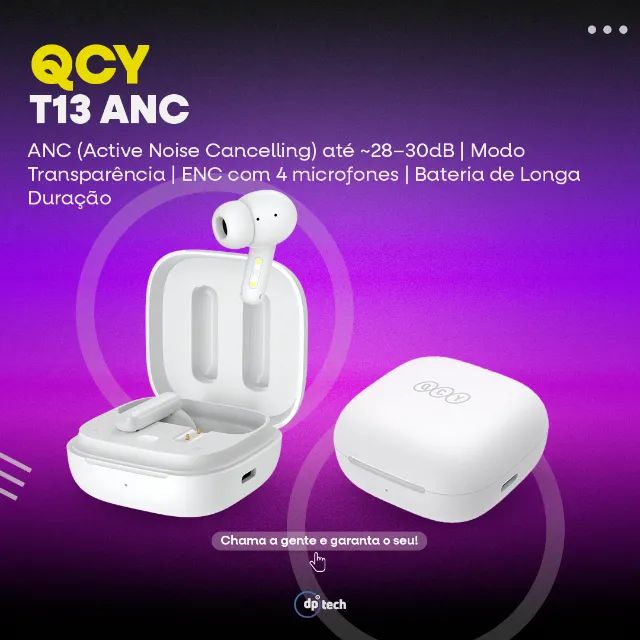 Fone Bluetooth QCY T13 ANC Branco | Bluetooth 5.3 | 4 Microfones -Entrega Grátis-