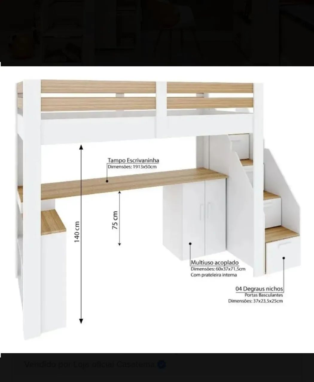 Cama alta infantil com escada  - Foto 2