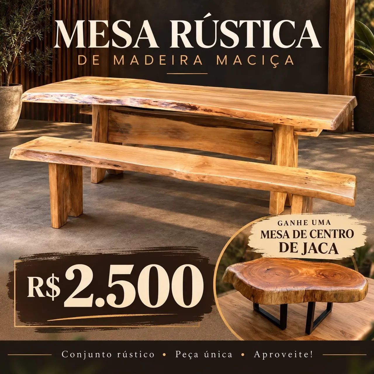 Mesa rústica 2 metros 