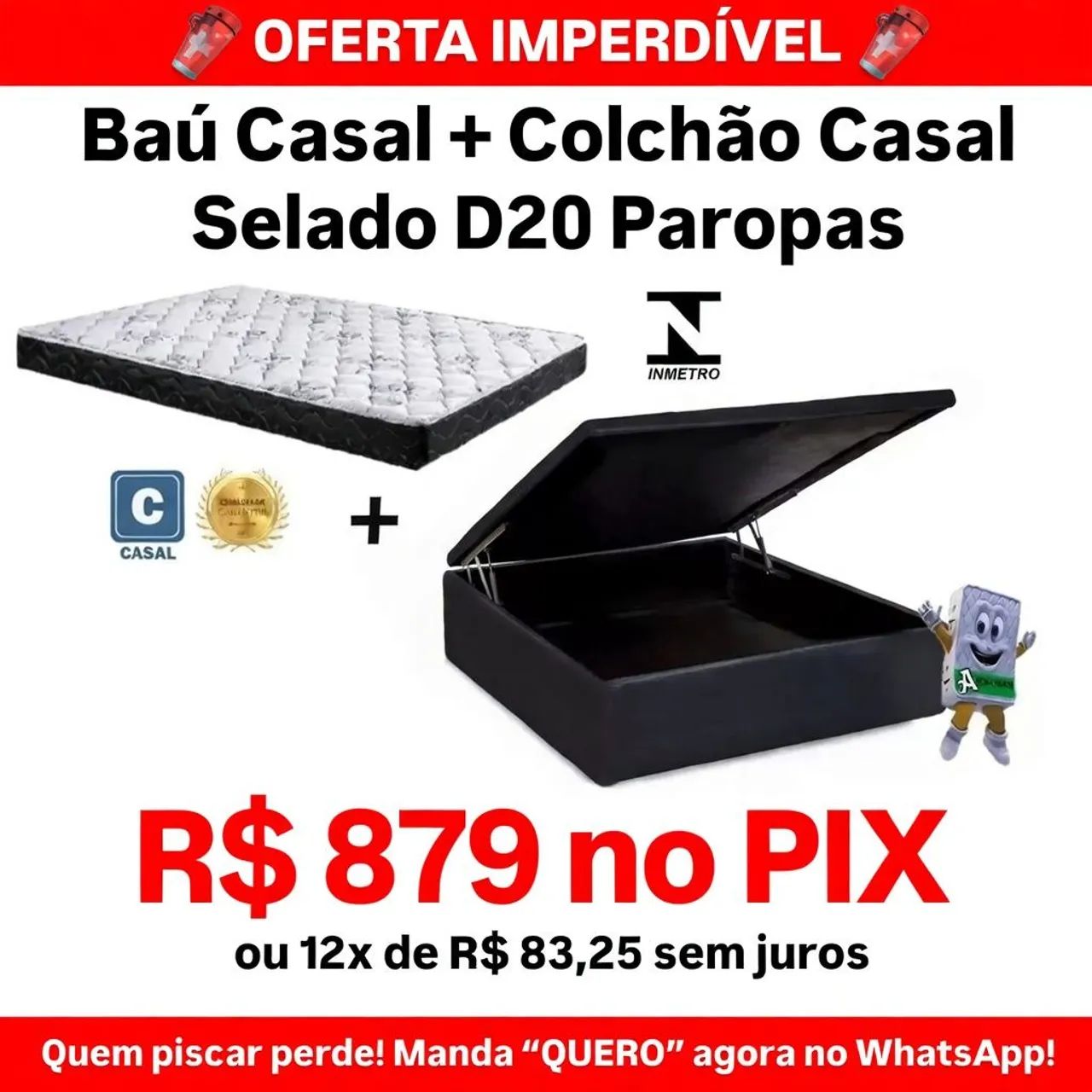 Baú Casal + colchão D20 Paropas Selado 