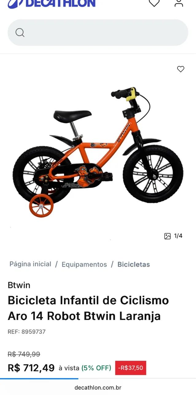 Bicicleta infantil Decatlon com rodinhas Aro 14 - Foto 3