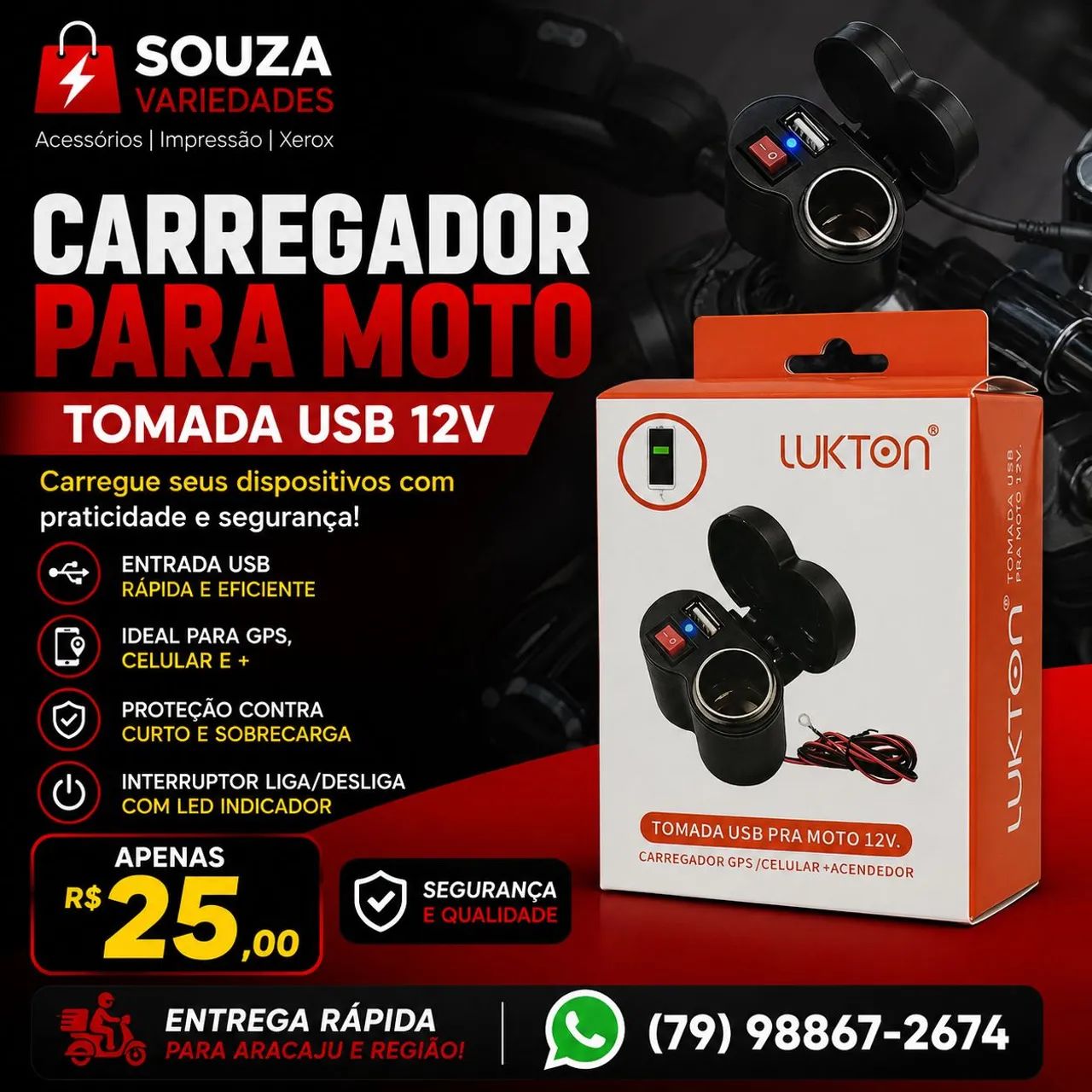 Carregador de Celular para Moto 