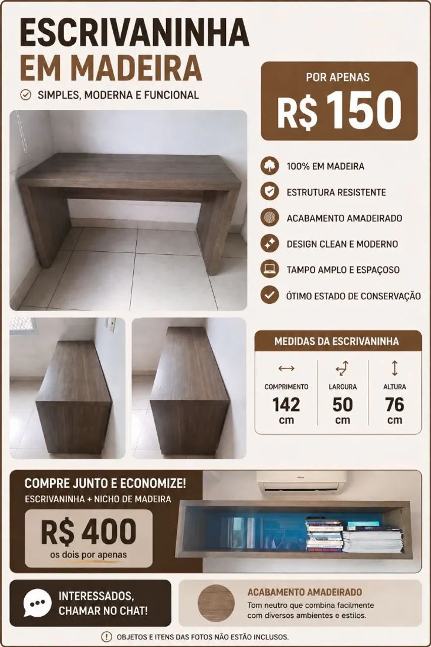 Escrivaninha mesa bancada para estudos escritório em madeira - Foto 3