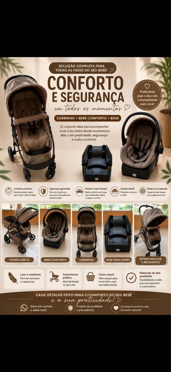 Carrinho Moisés 3 em 1 + bebê conforto com base Galzerano Olympus - Foto 4