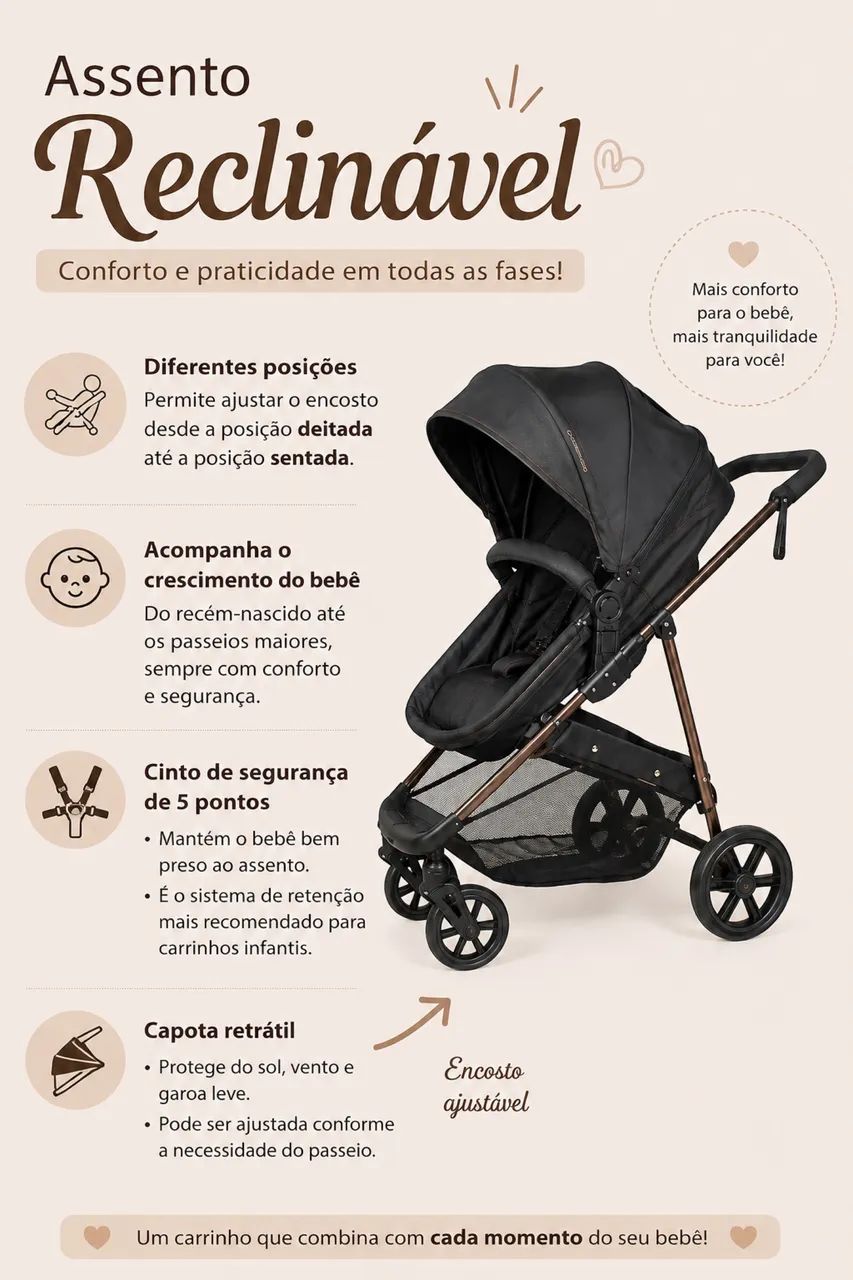 KIT CARRINHO + BEBÊ CONFORTO + BASE VEICULAR  - Foto 3