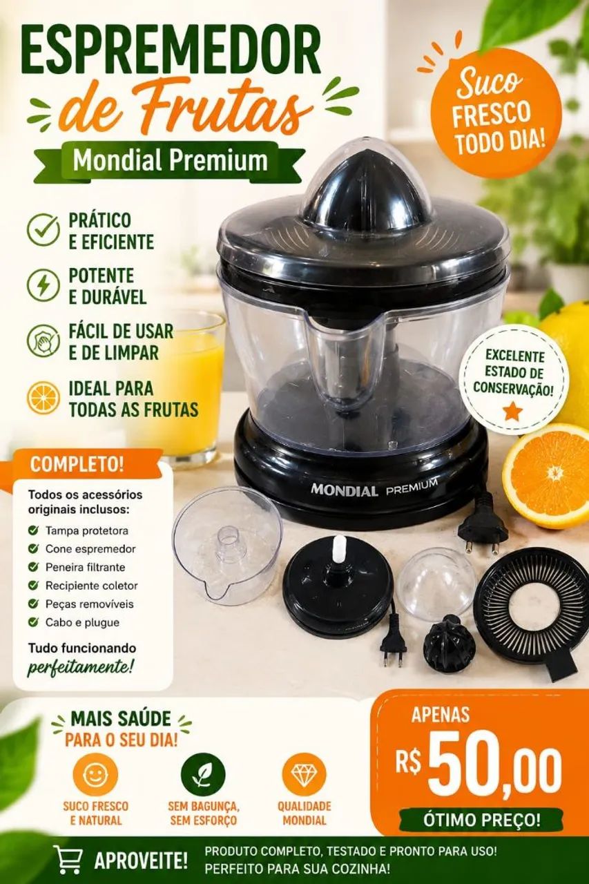 VENDE-SE ESPREMEDOR DE FRUTAS MONDIAL PREMIUM - R$ 50,00
