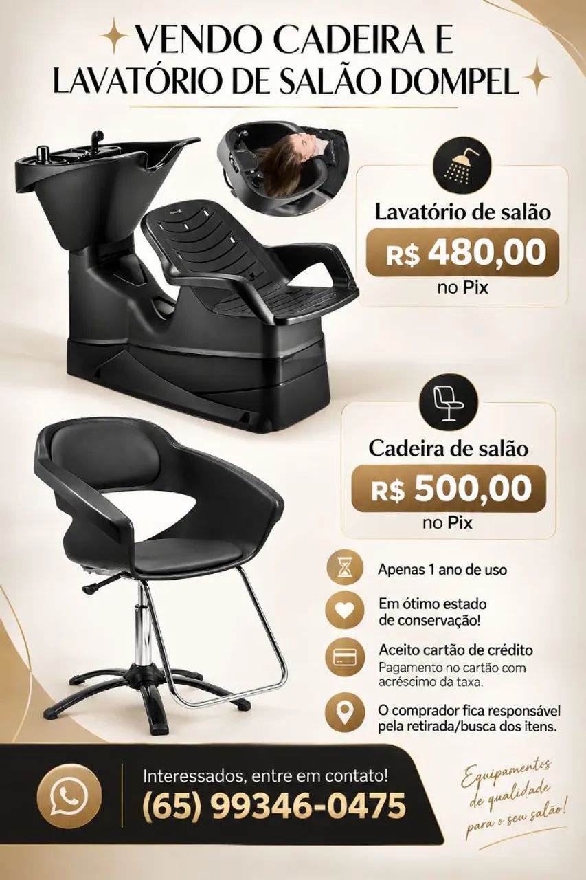 Vendo cadeira e lavatório para salão