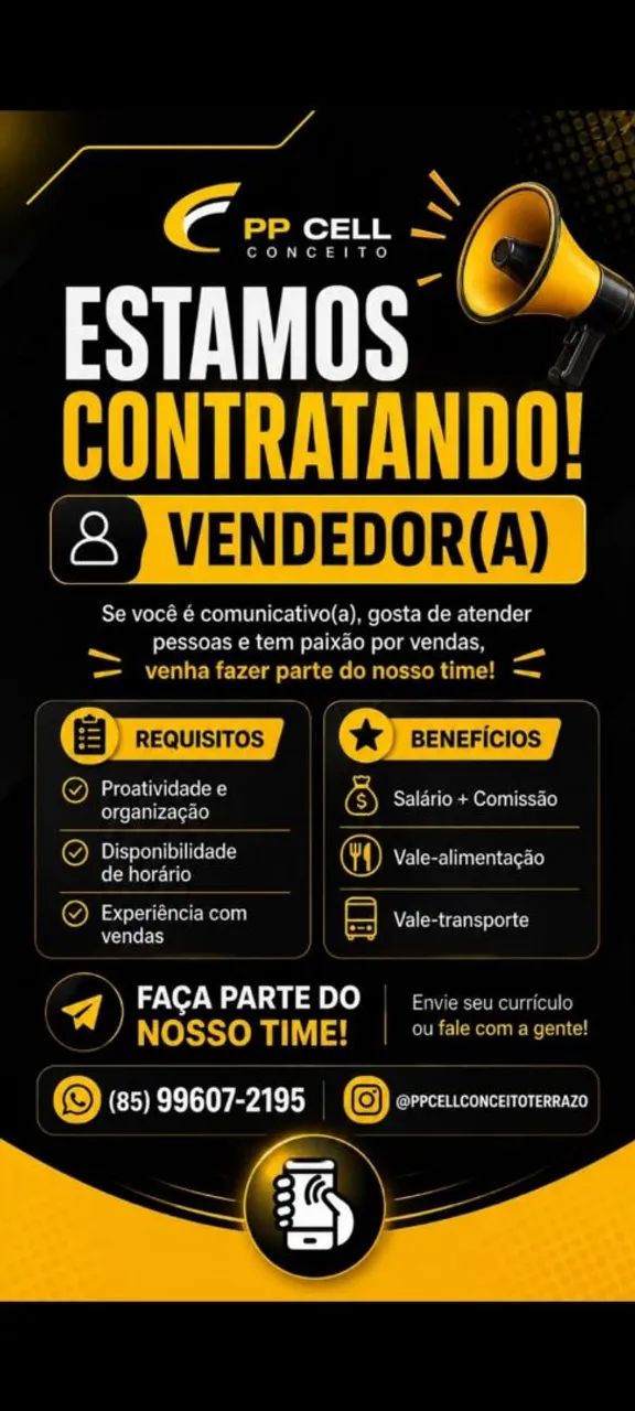 Vaga de vendedor loja de acessórios shopping terrazo Eusébio 