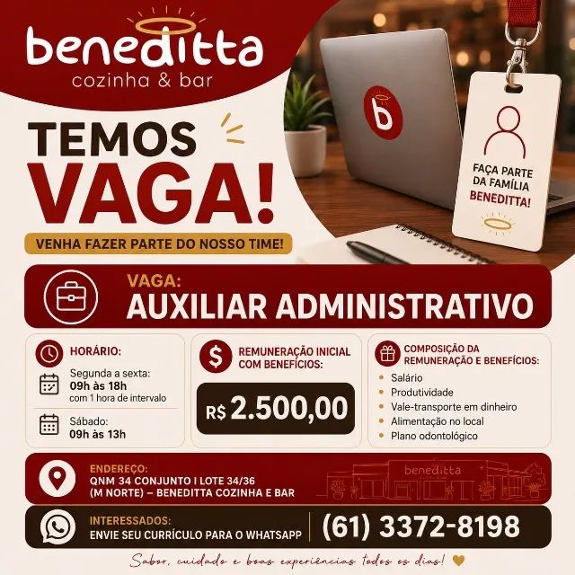 Vaga Auxiliar Administrativo - Início Imediato