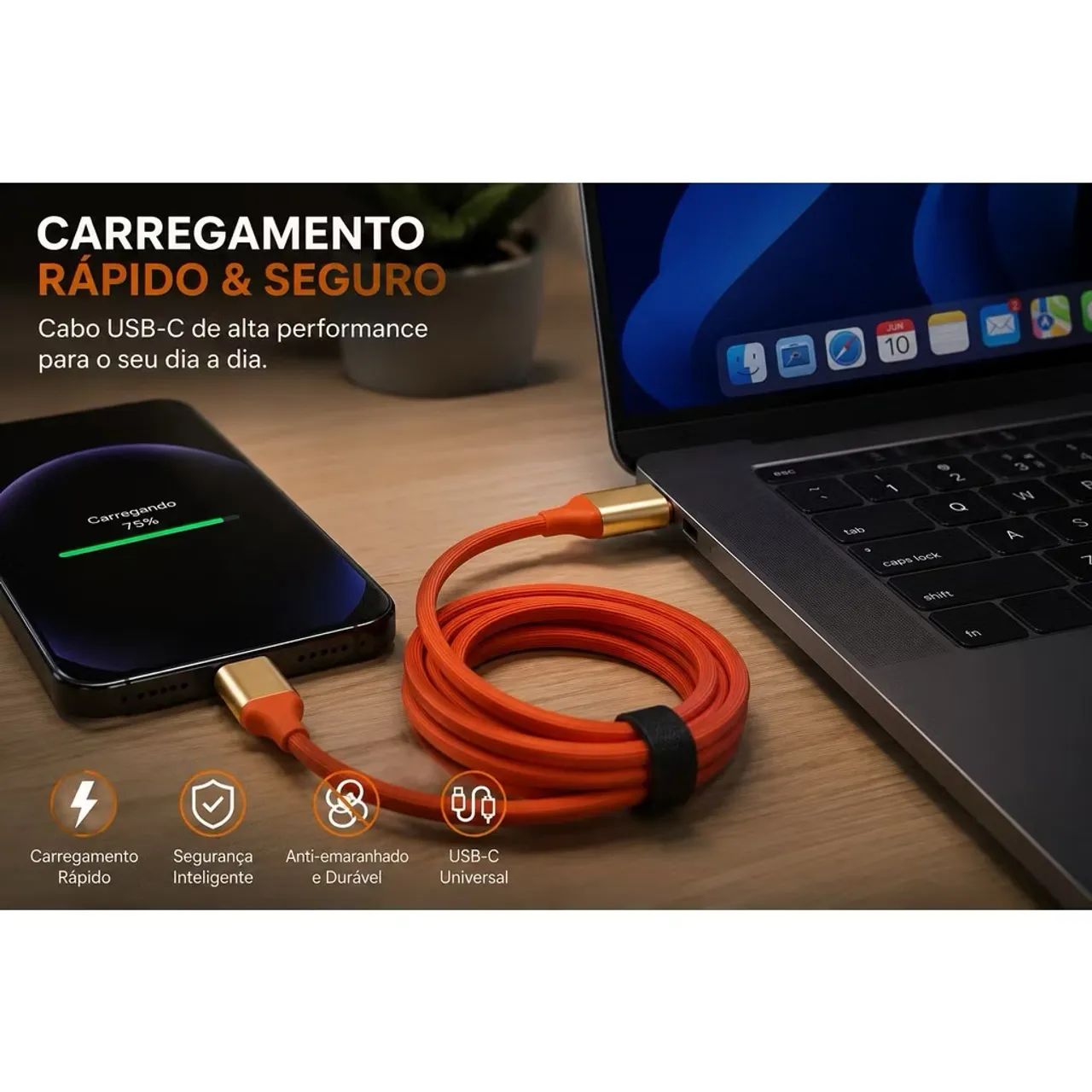 Cabo de Dados e Carga Rápida USB-A para Tipo-C BMAX (1 Metro) - Alta Resistência e Estilo - Foto 5