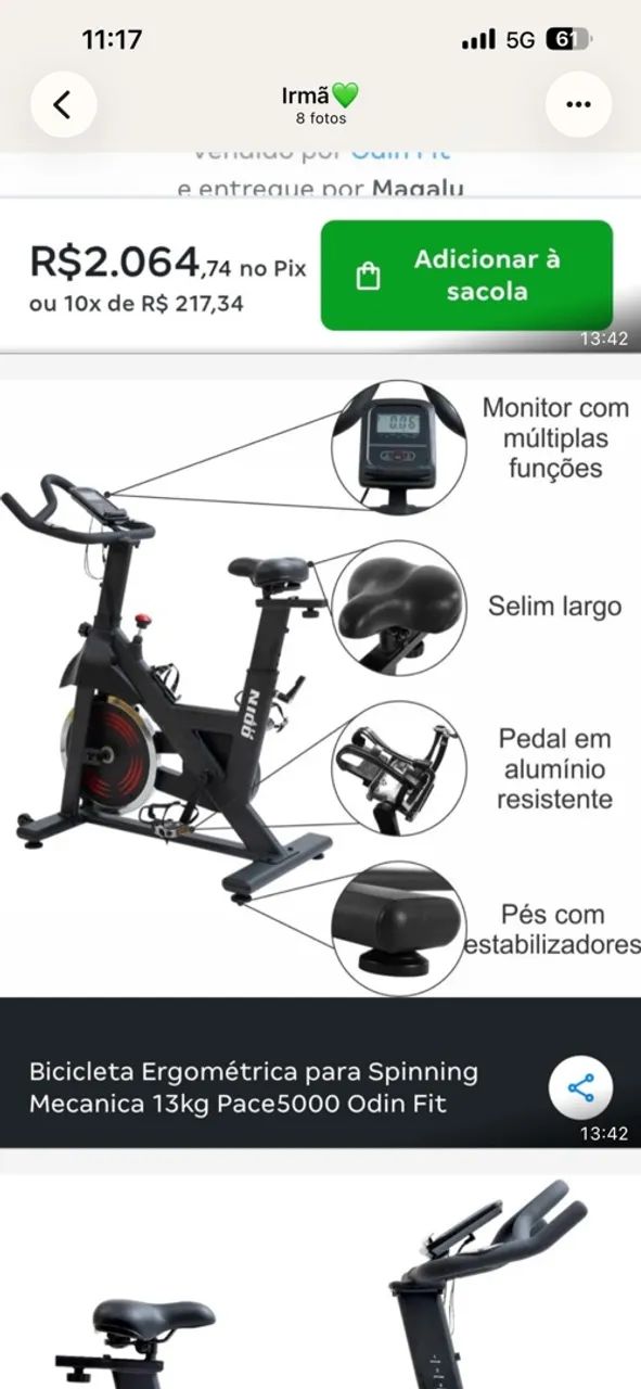 BICICLETA ERGOMÉTRICA SPINNING PACE 5000 ODIN FIT 13KG - Foto 5