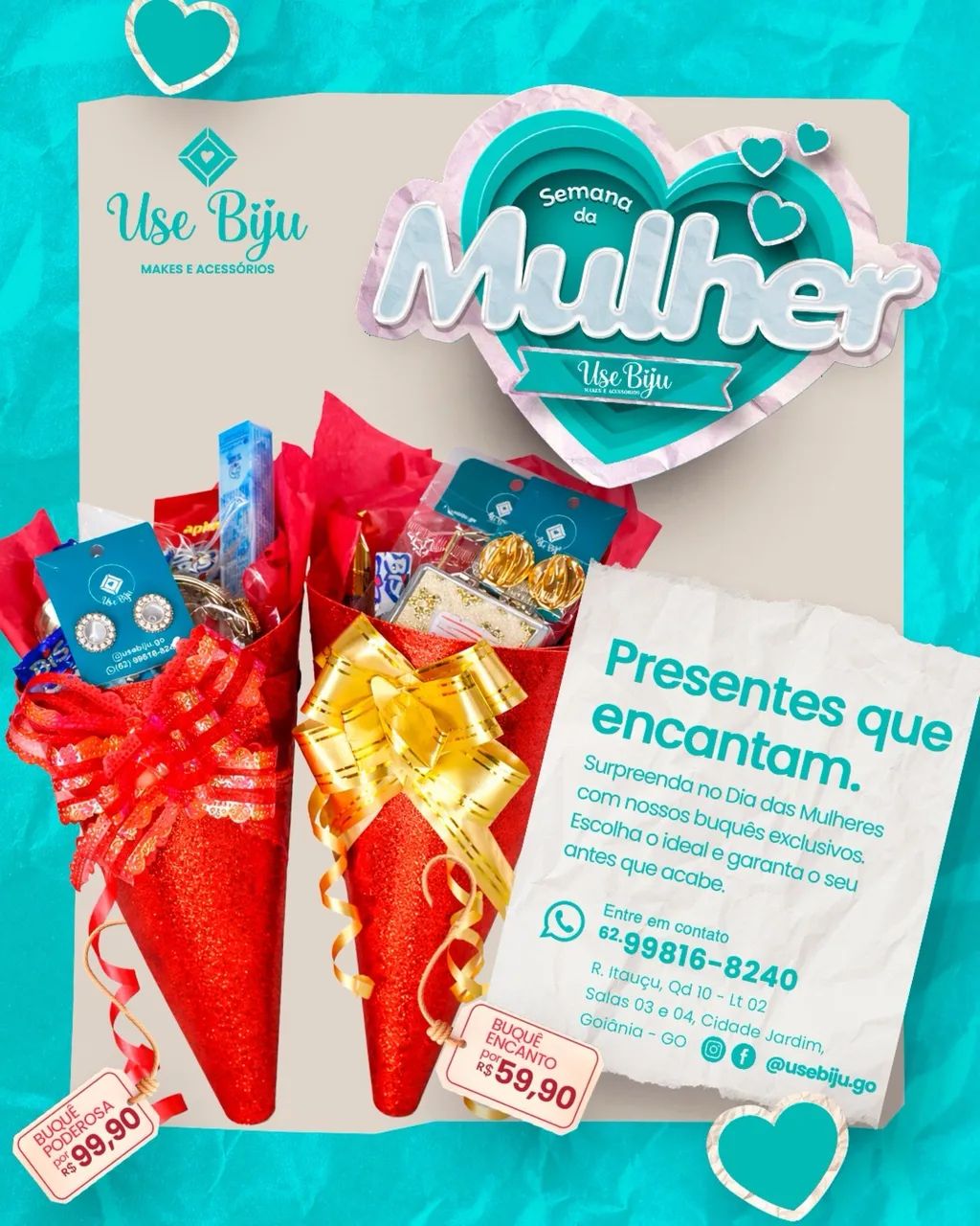 Kit Presente Dia da Mulher - Buquê com Maquiagem e acessórios  - Foto 2