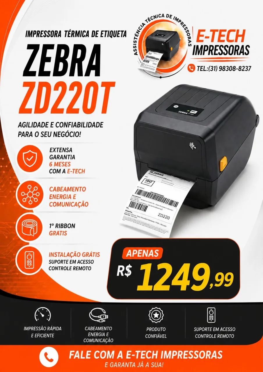 Impressora Térmica de Etiqueta ZEBRA ZD220T