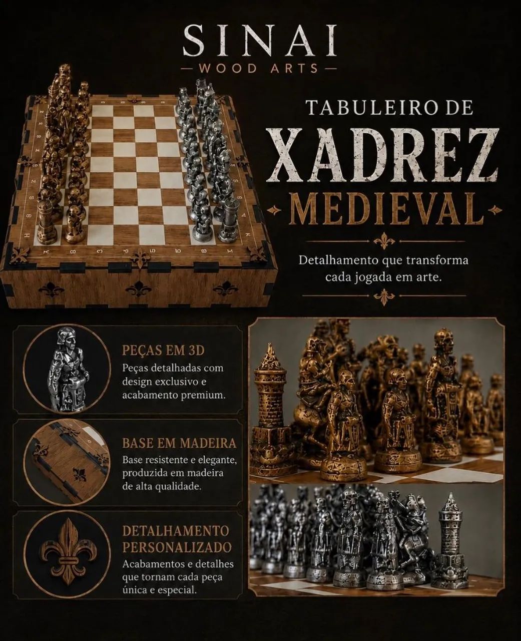Tabuleiro de Xadrez Medieval  - Foto 5