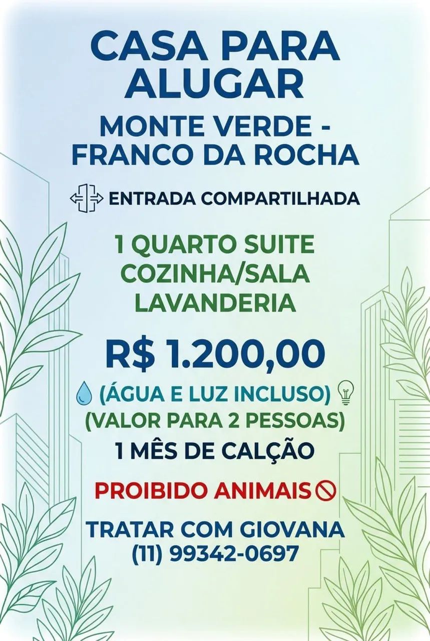 Casa compartilhada para alugar Monte Verde Franco da Rocha