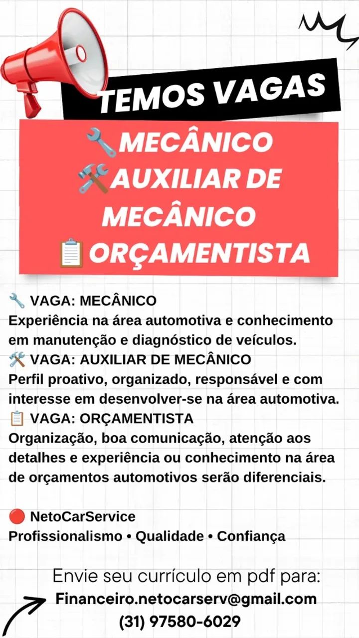 Mecânico, auxiliar de Mecânico e orçamentista 