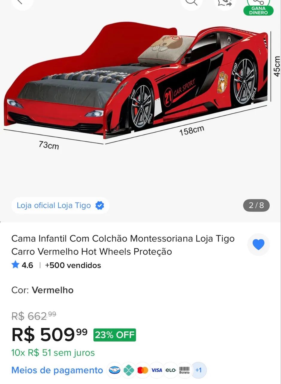 cama infantil em formato de carro com colchão  - Foto 4