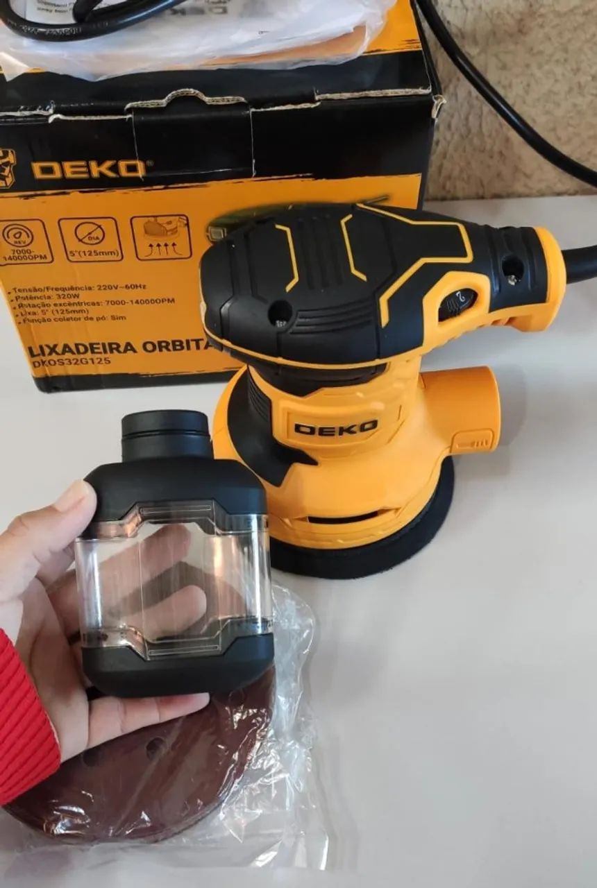Lixadeira Roto Orbital 5 Polegadas 320w 16 Lixas Deko Cor Amarelo 220V - Foto 2