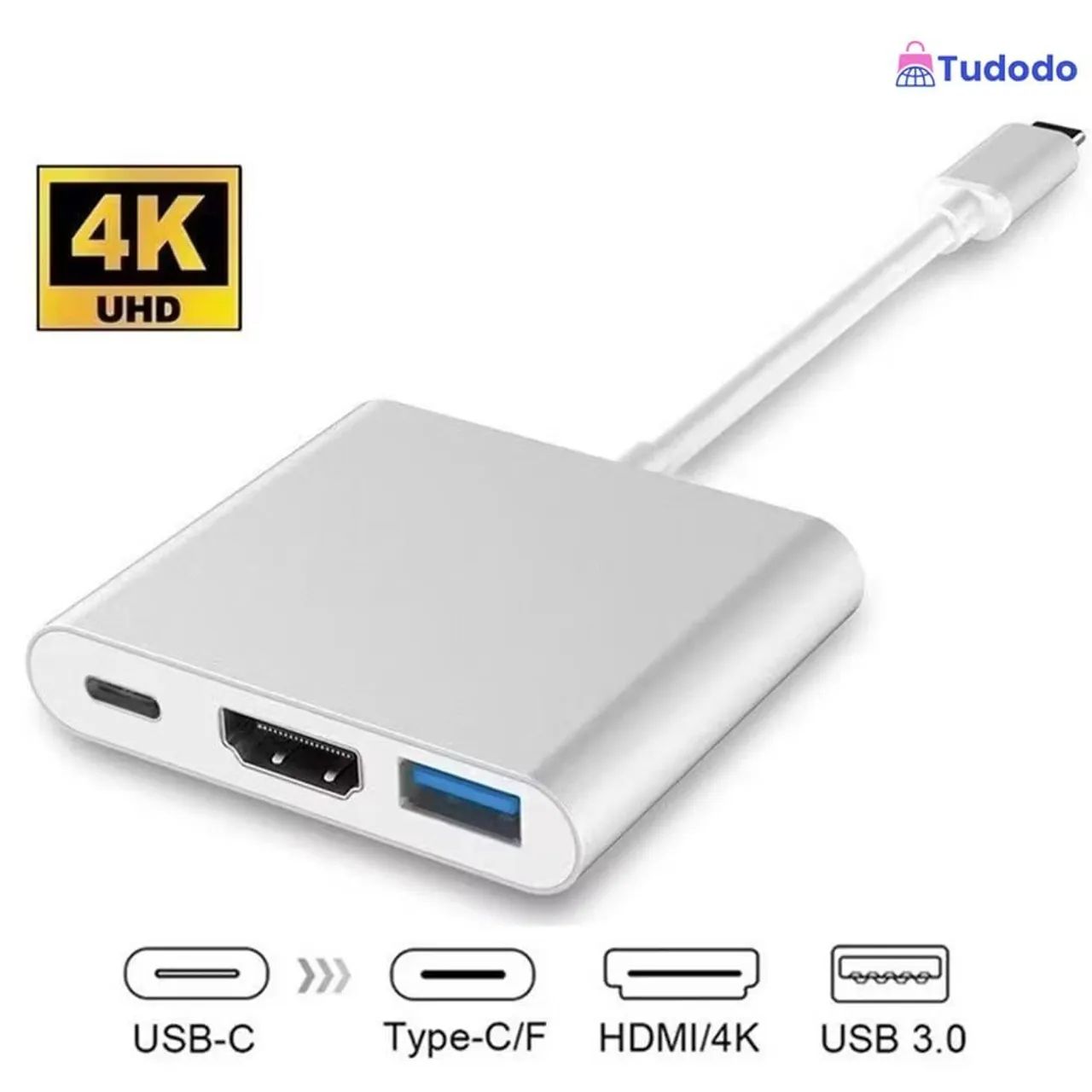 Adaptador 3 em 1 USB c com saída HDMI, USB 3.0 e USB c - Foto 2