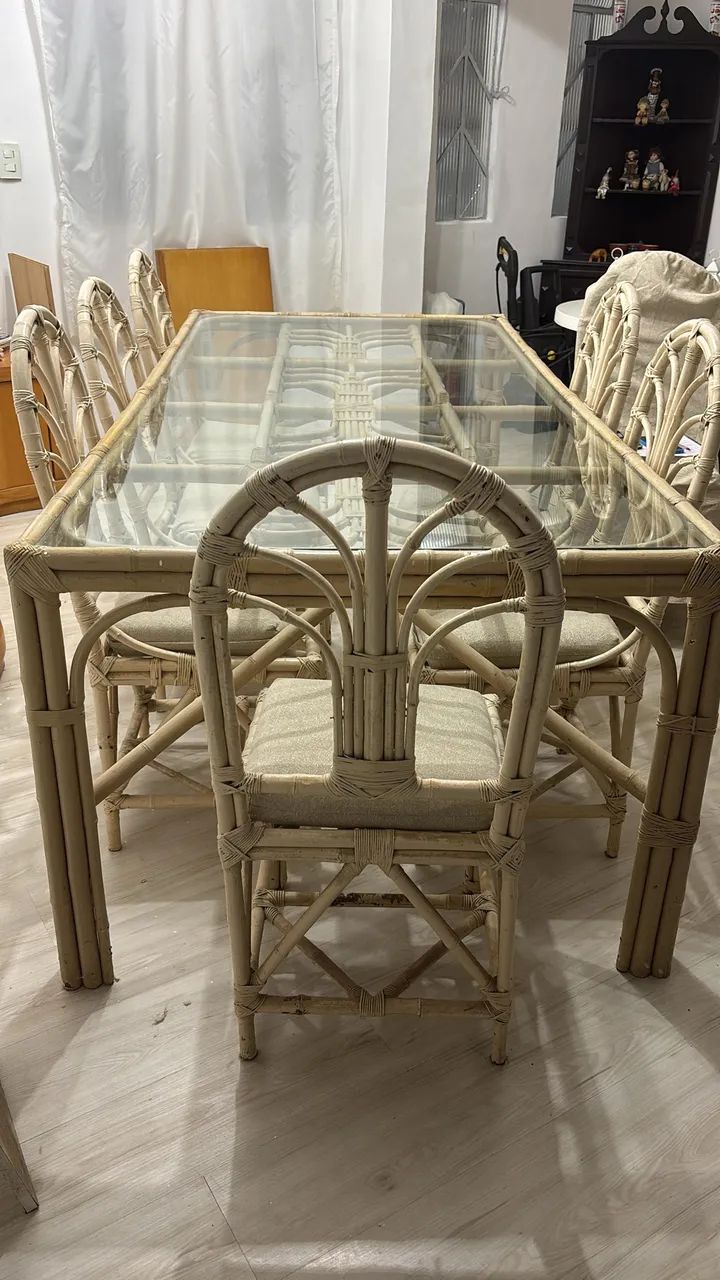 Mesa de cana da Índia com 6 cadeiras