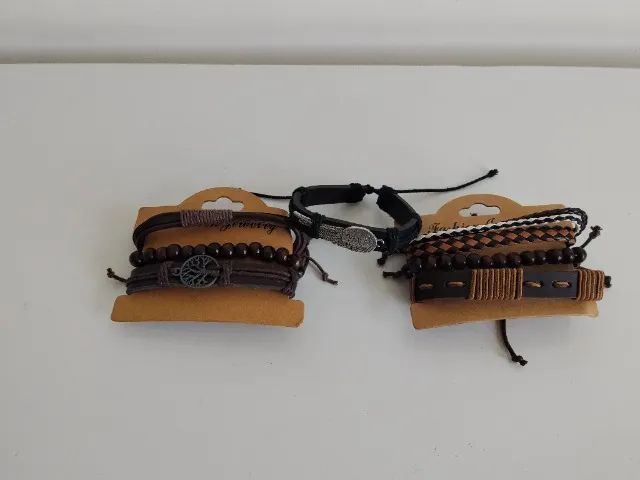 Kit Pulseira Masculina Couro