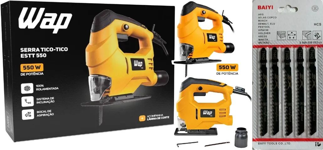 Serra Tico Tico Wap 550w Profissional Corte Preciso Rápido Madeira Aço 220V + Jogo Serras