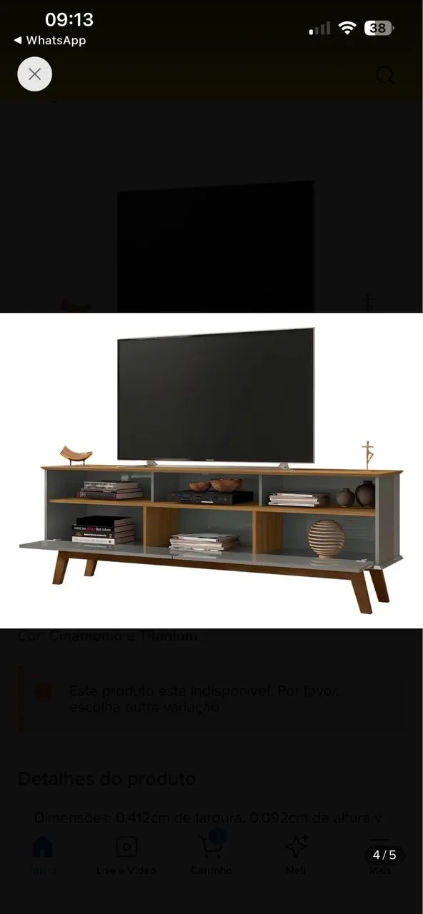 Rack Para Tv Até 65 Polegadas Elegant Cinamomo/titanium Móveis Bechara - Foto 4
