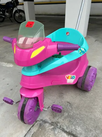 Triciclo Infantil Passeio e Pedal Velobaby com Empurrador Rosa
