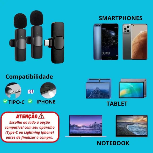 Microfone de Lapela Sem Fio Profissional Para Gravação de Vídeo Conteúdo - Foto 4
