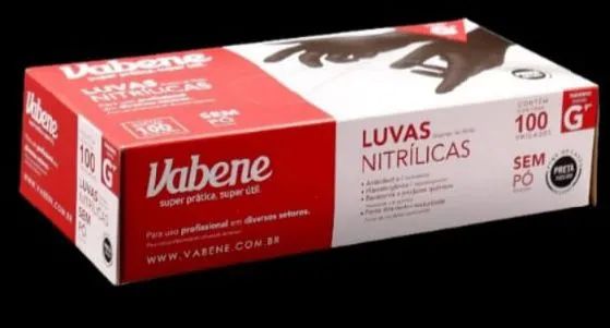 Luvas Nitrilica Preta CX C/ 100 UN Tam P-M-G
