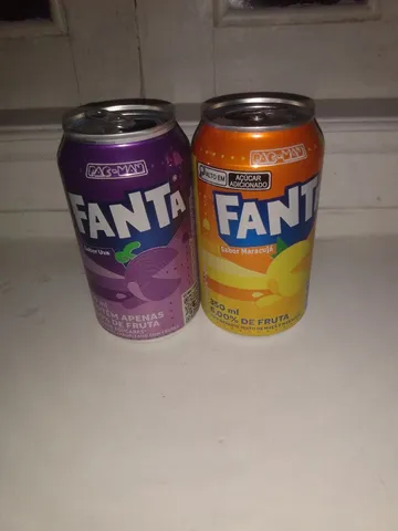 Duas Latas Fanta Laranja e Uva Modelo PAC Man 2024 vazias higienizadas