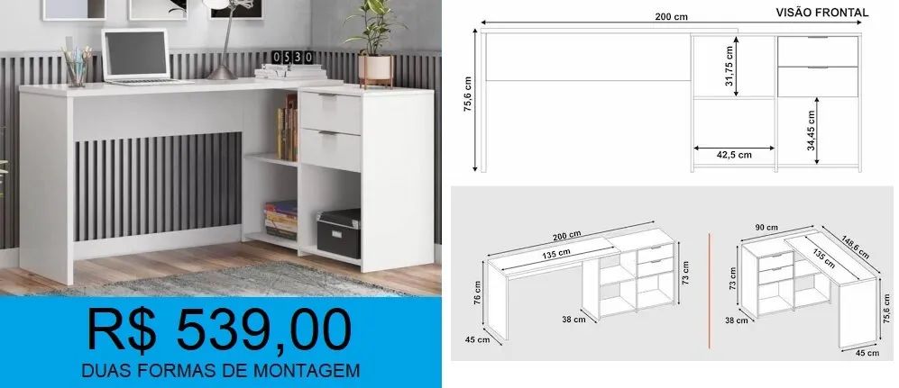 Escrivaninha em l regulável - a pronta entrega  - Foto 5