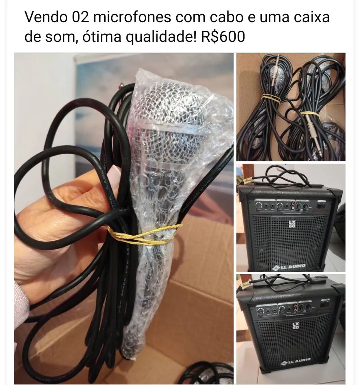02 Microfones com cabo e caixa de som - Ótima qualidade!