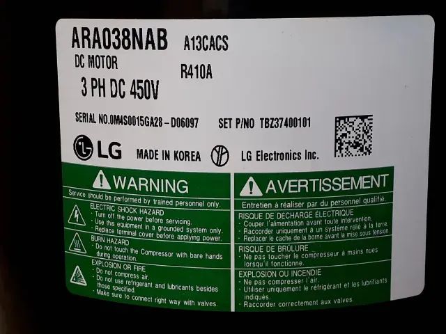 Compressor Ar Condicionado Scroll 61.000 Btus LG Ara038nab / Tbz37400101 450v Novo - Foto 3