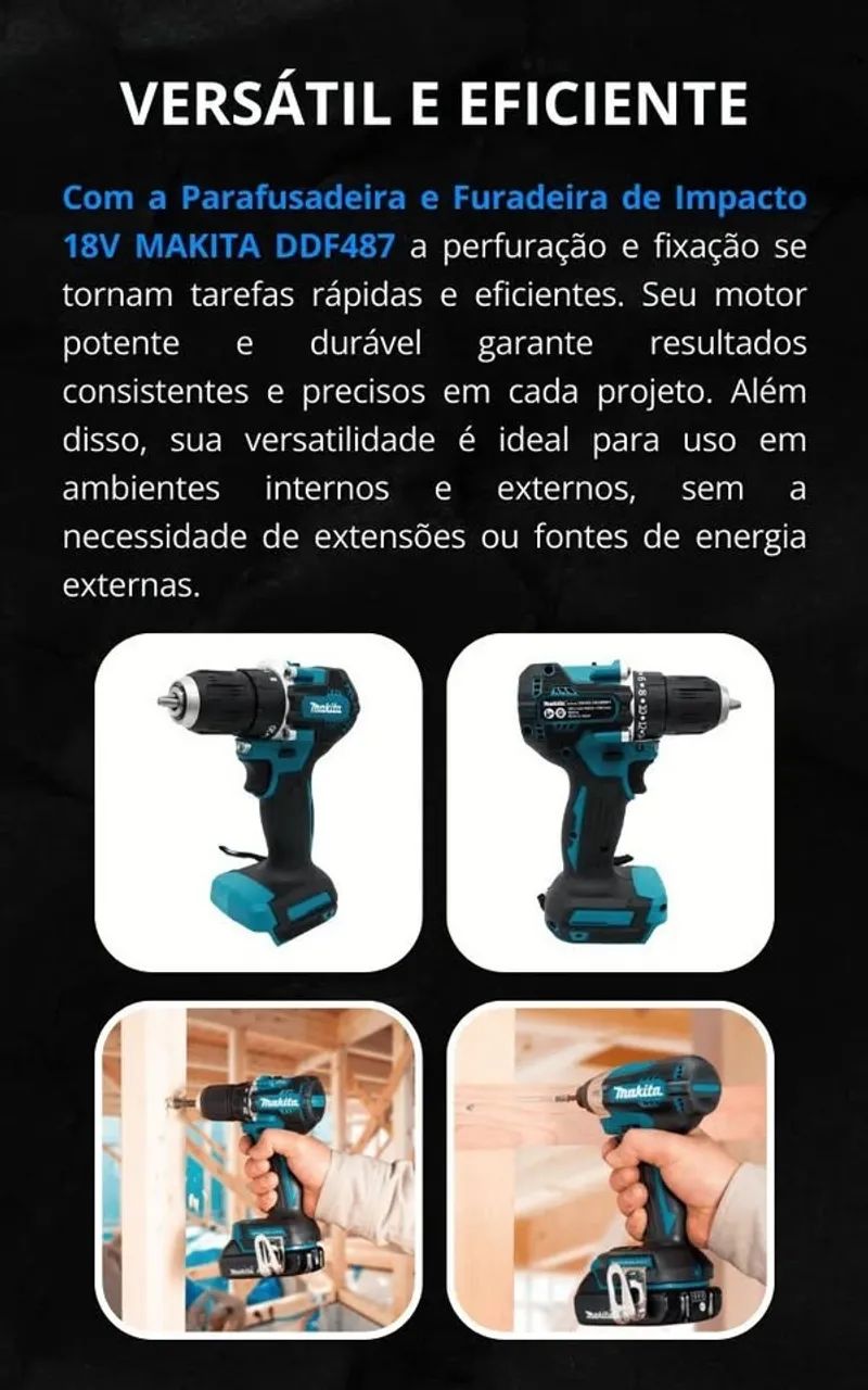 NOVO] Furadeira e Parafusadeira Makita DDF487 2 Vel c/ LED - 20