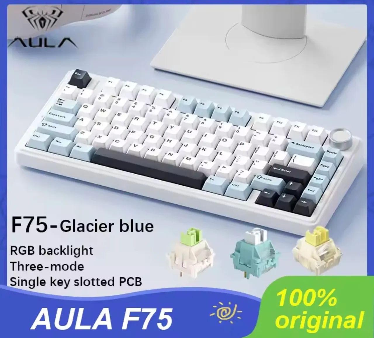 Teclado Mecânico Aula F75 Versão Blue Switch NOVO LACRADO - Foto 4
