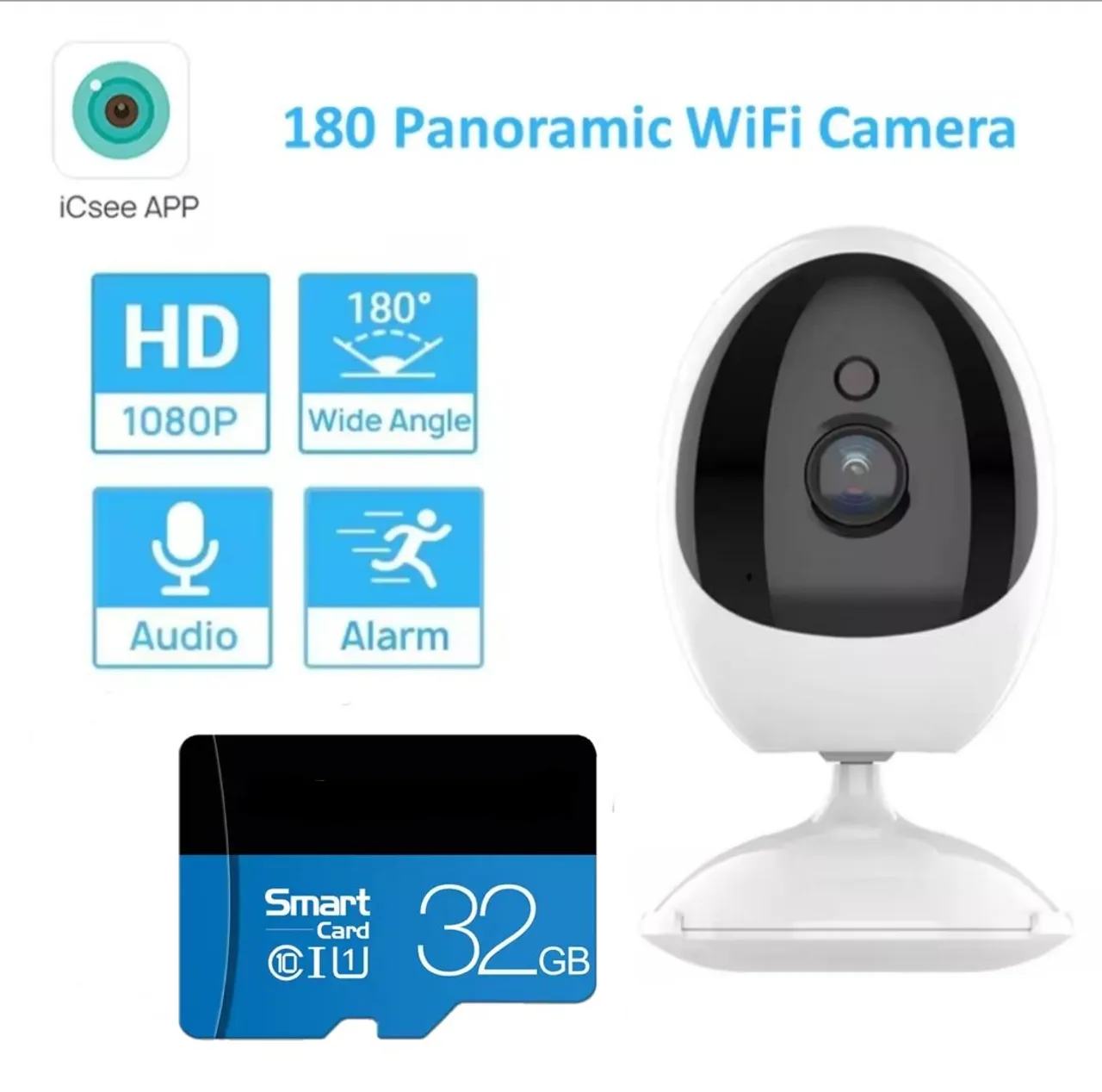Câmera Wi-Fi Panorâmica 180° 3mpx UHD + Cartão 32g