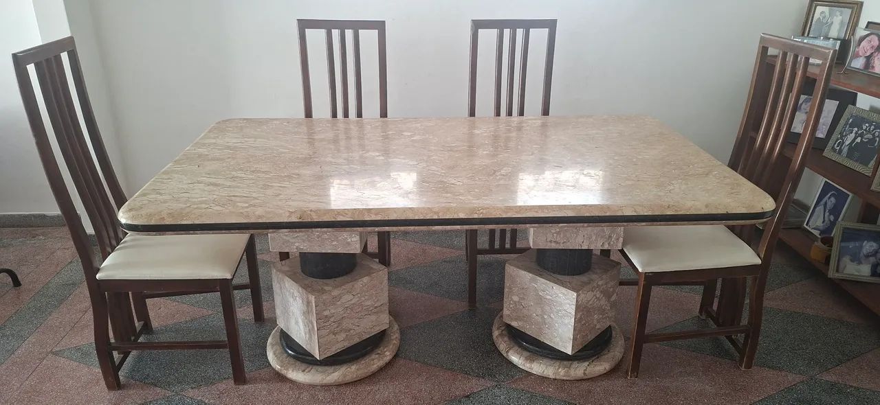 Mesa de Jantar em mármore travertino + 6 cadeiras - Foto 3