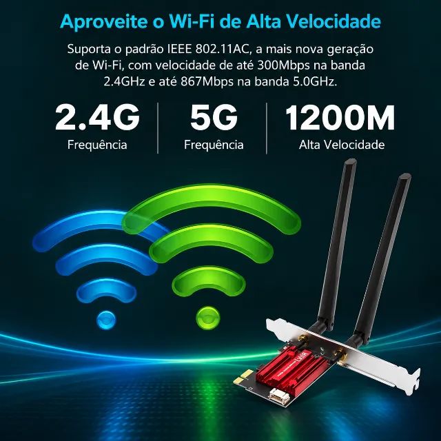 Placa de rede Wifi 5 bluetooth 4.0 Fenvi AC1200 2.4G e 5G - Foto 3