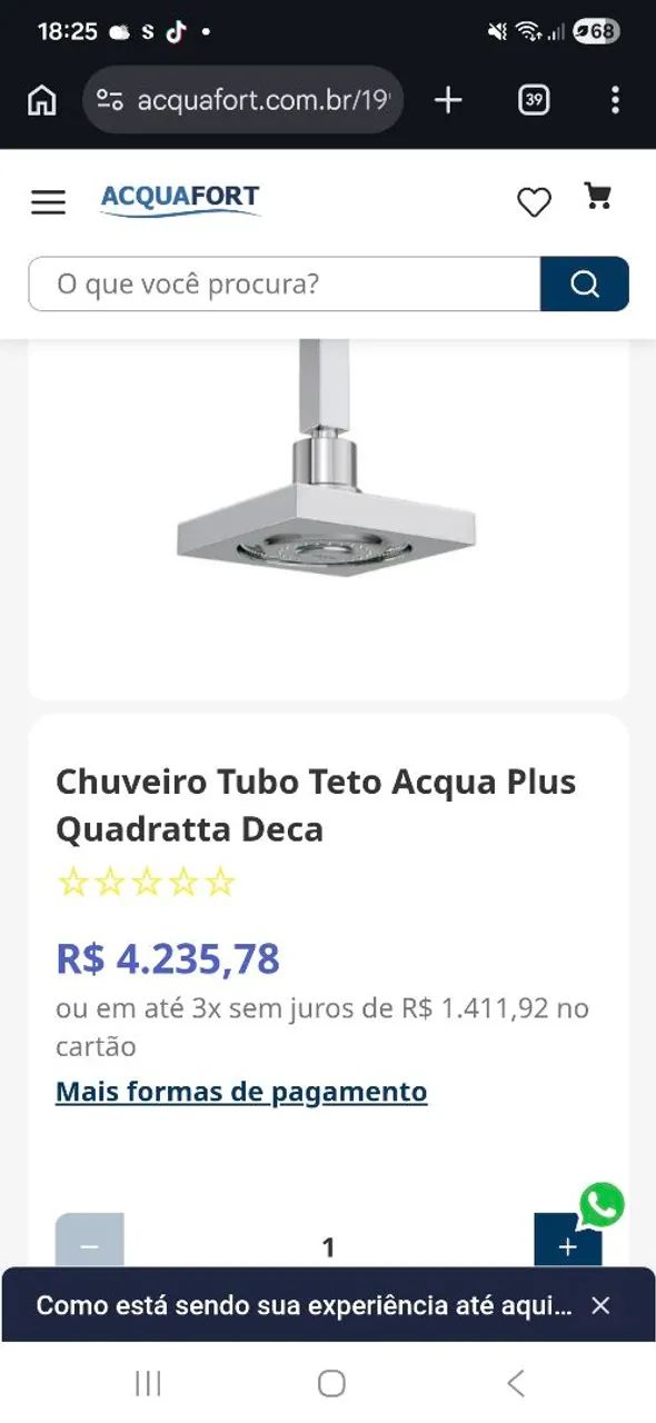 Chuveiro Tubo Teto Acqua Plus Quadratta Deca