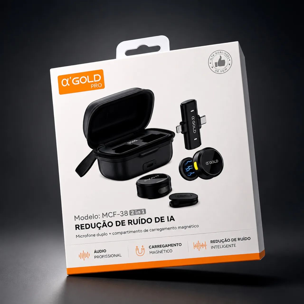 Microfone Lapela AlphaGold MCF-38 C/ Case Magnética - Foto 2