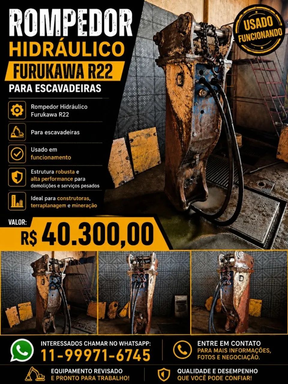 ROMPEDOR HIDRAULICO F 22 FURUKAUA 1.650 KGS PARA ESCAVADEIRAS