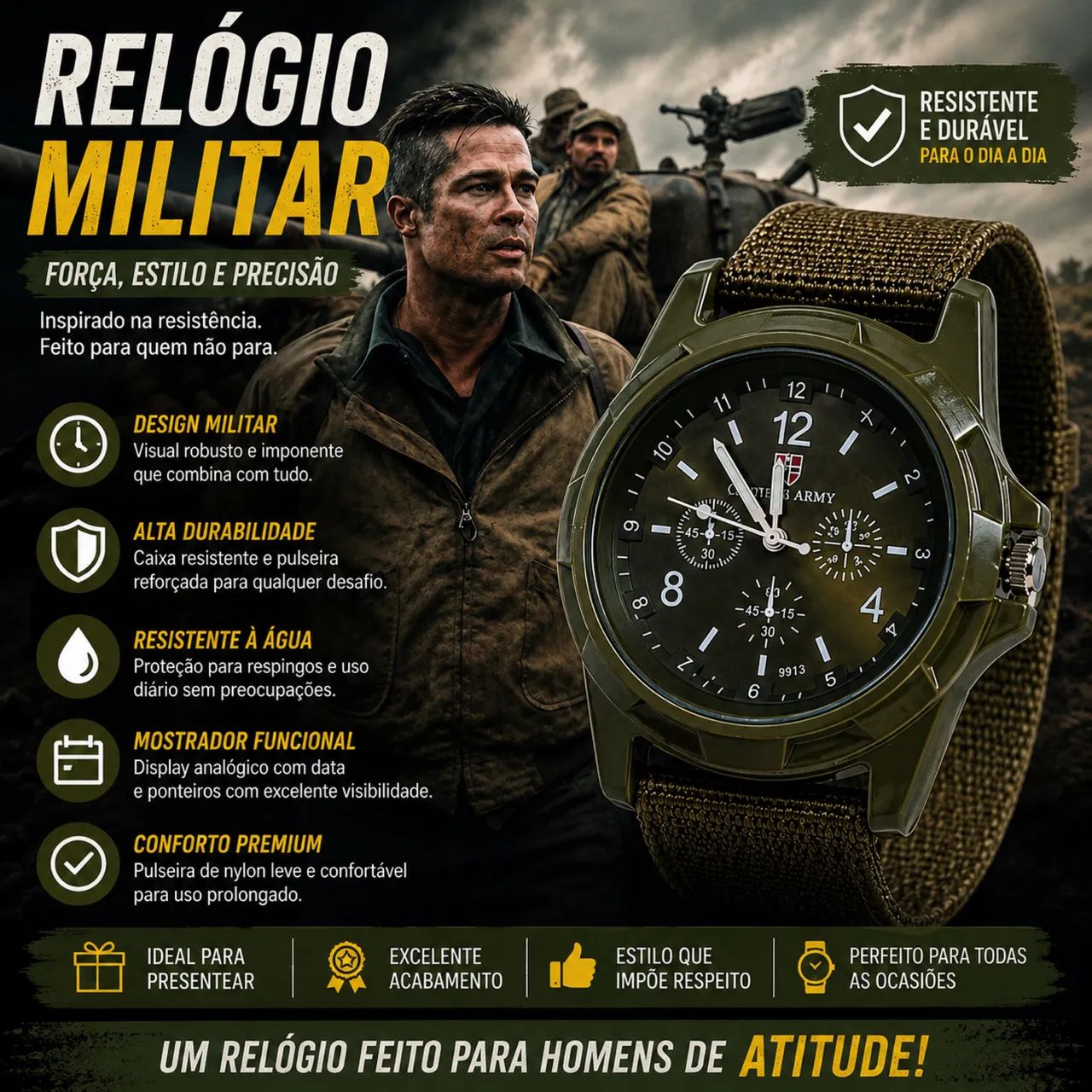 RELÓGIO MASCULINO MILITAR - ESTILO E PRESENÇA!