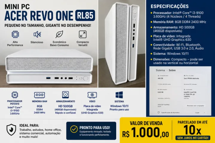Mini PC Dell Optiplex 3060 i3 8100 16Gb Ram Ssd 120Gb