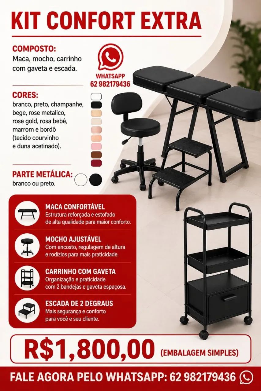 Kit de estética maca mocho escada e carrinho auxiliar a partir de 950.00