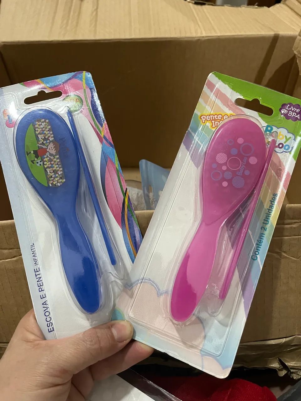  Kit Cabelo Bebê Azul pente e escova Rosa ou azul  - Foto 4
